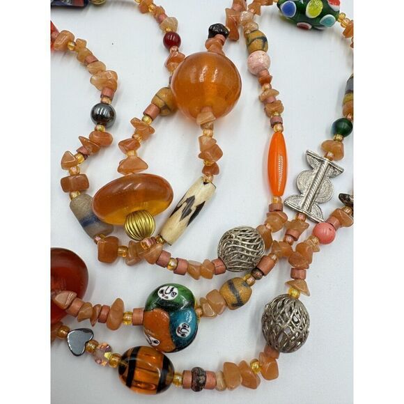 Artisan Natural Stone Amber Copal Uranium Vaseline Glass Long Beaded Necklace - Picture 4 of 13